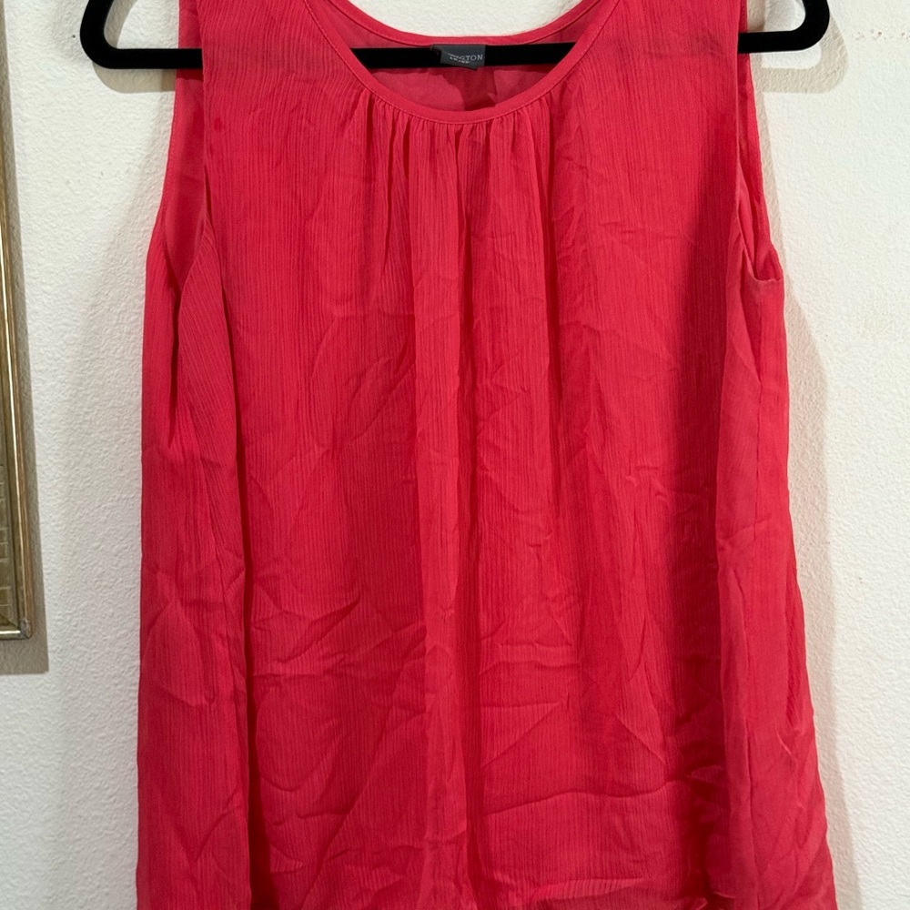 COVINGTON Women’s Coral Sleeveless BlousePleated Round Neck Size Large Petite